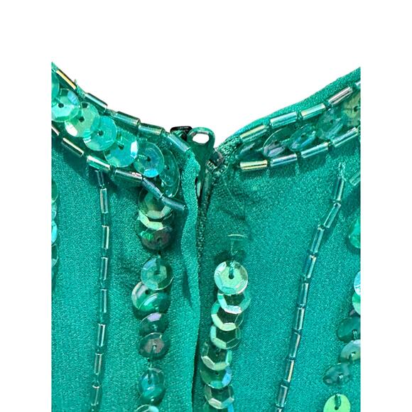 Nadine Boutique Vintage 100% Silk Hand Beaded Turquoise Green Cocktail Dress-M - Picture 11 of 16